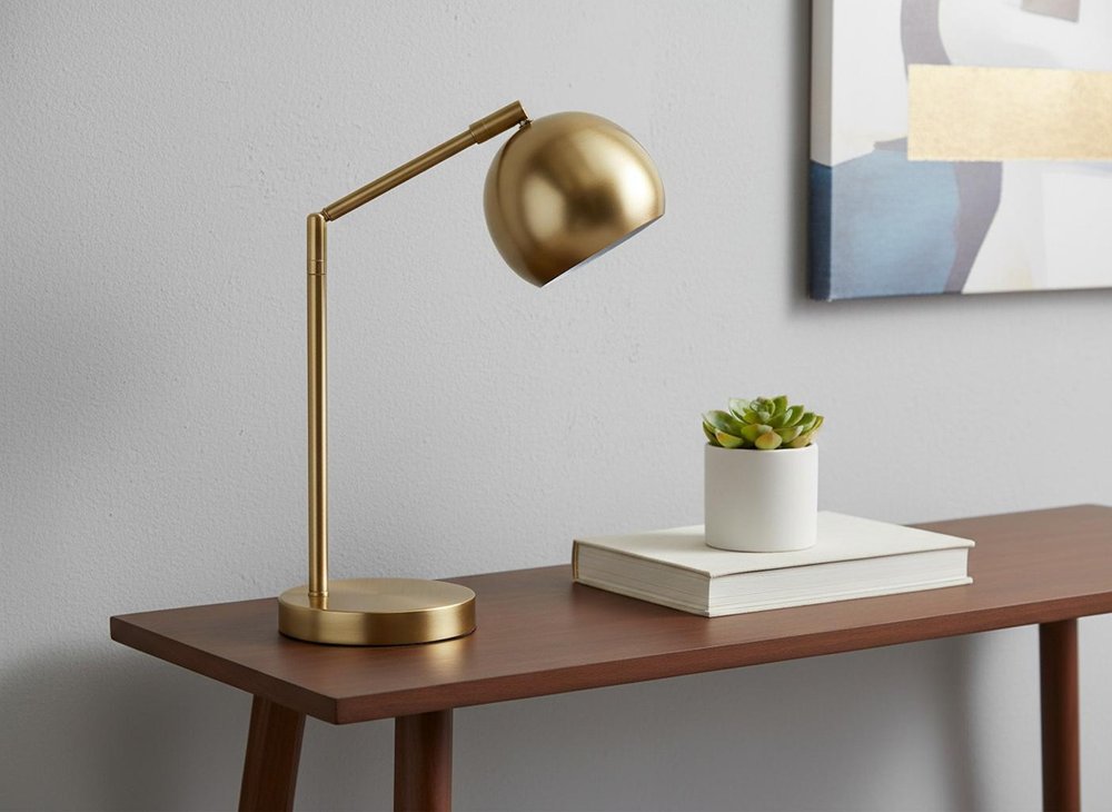 19" Gold Metal Round Table Lamp With Gold Dome Shade HomeRoots