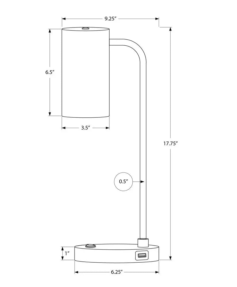 18" Gray Metal Round USB Table Lamp With Gray Cylinder Shade HomeRoots