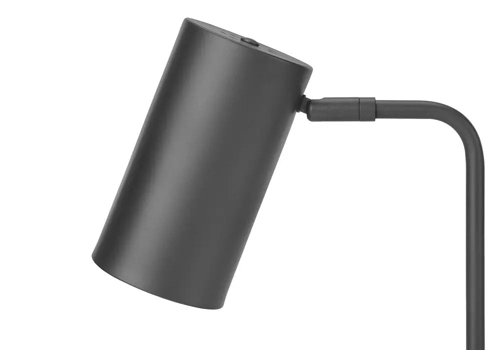 18" Gray Metal Round USB Table Lamp With Gray Cylinder Shade HomeRoots