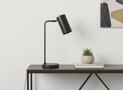 18" Gray Metal Round USB Table Lamp With Gray Cylinder Shade HomeRoots