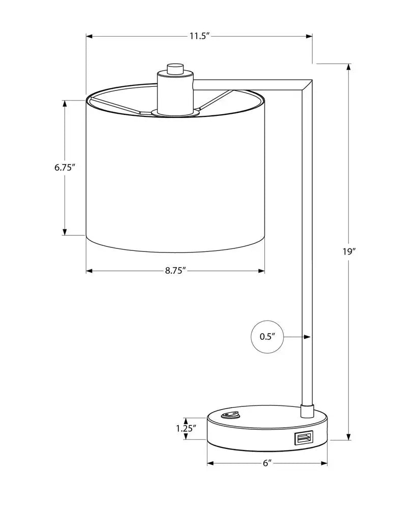 19" Black Metal Round USB Table Lamp With Ivory Drum Shade HomeRoots