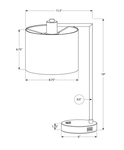 19" Black Metal Round USB Table Lamp With Ivory Drum Shade HomeRoots