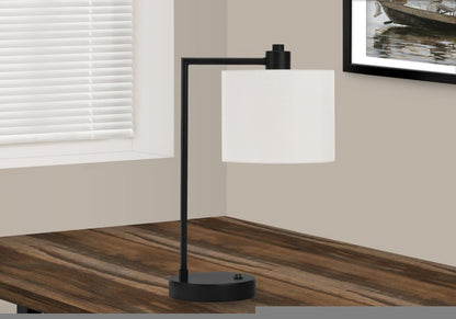 19" Black Metal Round USB Table Lamp With Ivory Drum Shade HomeRoots