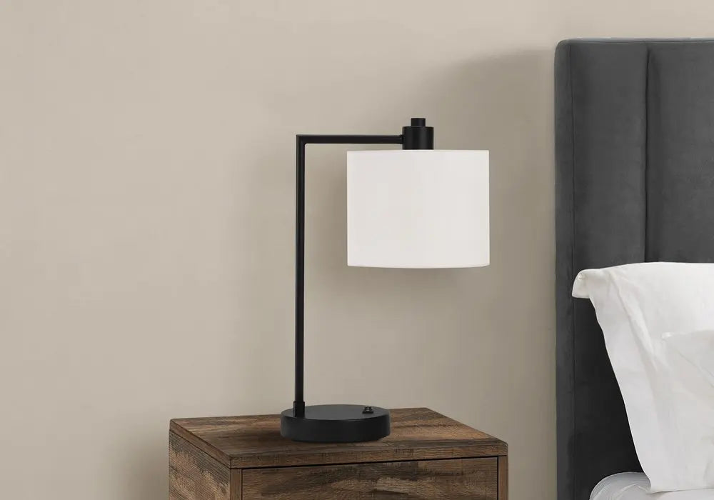 19" Black Metal Round USB Table Lamp With Ivory Drum Shade HomeRoots