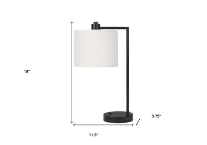 19" Black Metal Round USB Table Lamp With Ivory Drum Shade HomeRoots