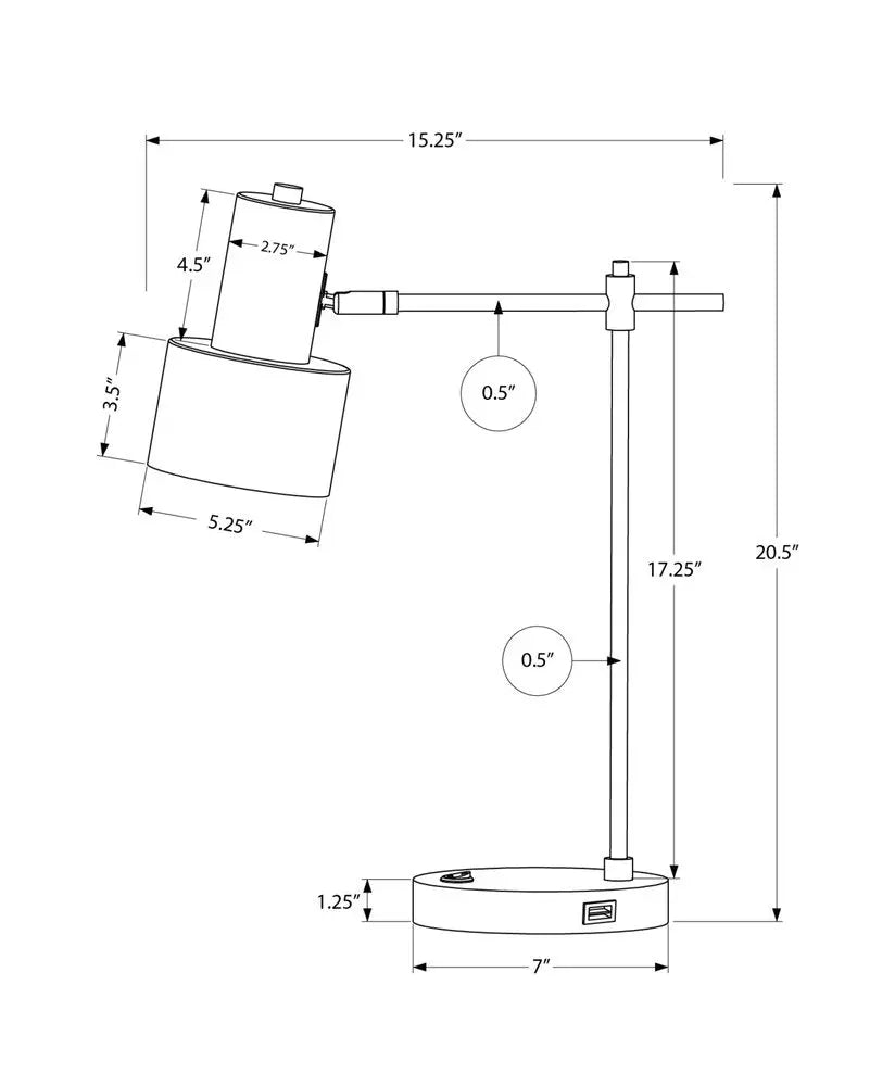 21" Black Metal Round USB Table Lamp With Black Drum Shade HomeRoots
