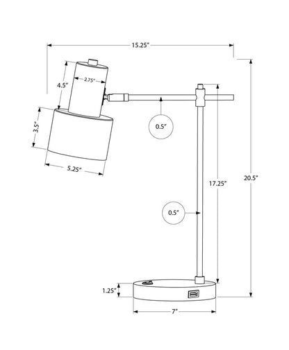 21" Black Metal Round USB Table Lamp With Black Drum Shade HomeRoots