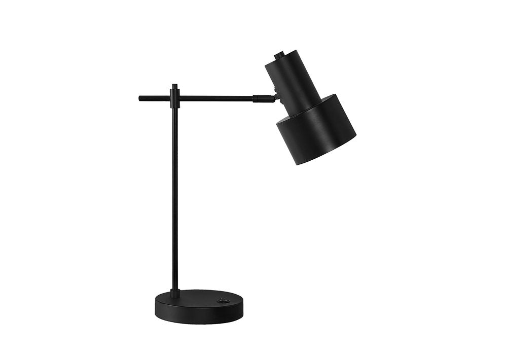 21" Black Metal Round USB Table Lamp With Black Drum Shade — view 1