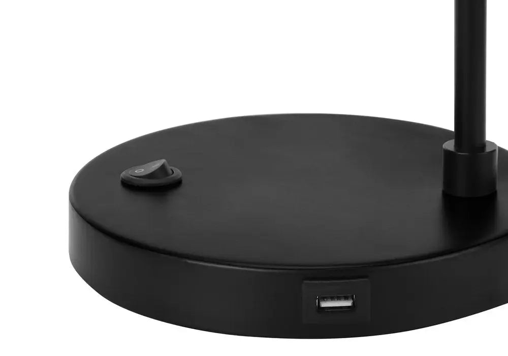 21" Black Metal Round USB Table Lamp With Black Drum Shade HomeRoots