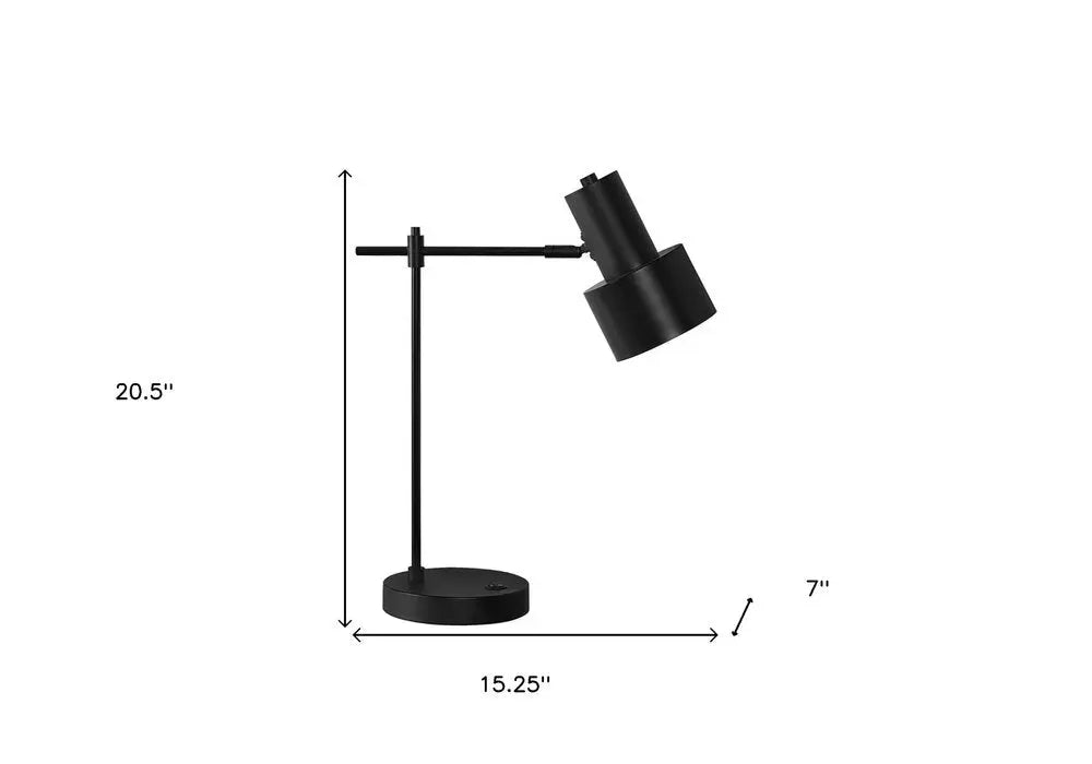 21" Black Metal Round USB Table Lamp With Black Drum Shade HomeRoots