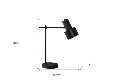 21" Black Metal Round USB Table Lamp With Black Drum Shade HomeRoots