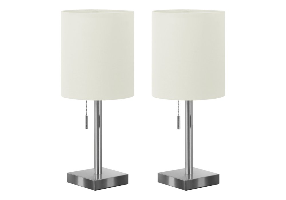 Set of Two 17" Silver Metal Candlestick USB Table Lamps With Ivory Drum Shade HomeRoots