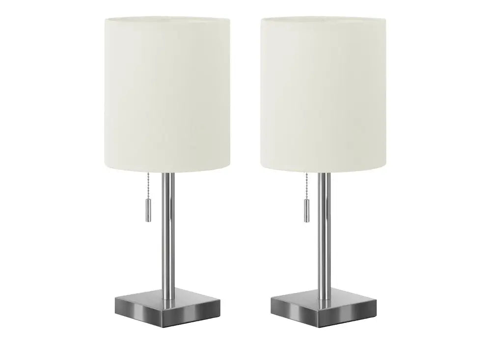 Set of Two 17" Silver Metal Candlestick USB Table Lamps With Ivory Drum Shade HomeRoots