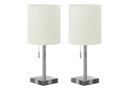 Set of Two 17" Silver Metal Candlestick USB Table Lamps With Ivory Drum Shade HomeRoots
