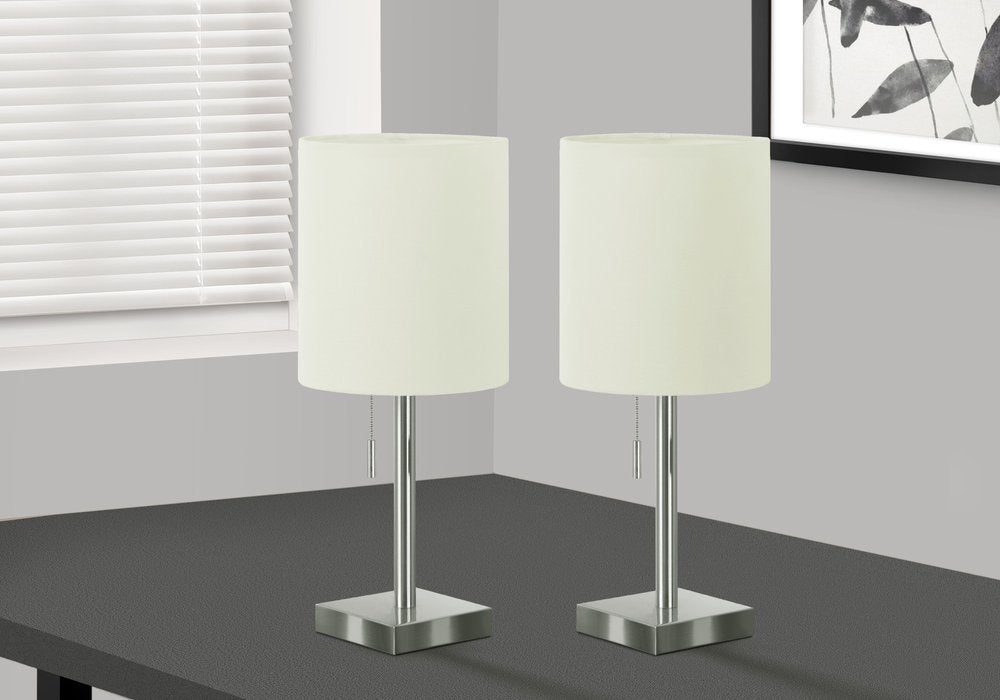 Set of Two 17" Silver Metal Candlestick USB Table Lamps With Ivory Drum Shade — view 2