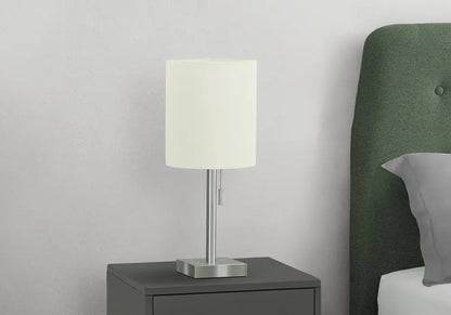 Set of Two 17" Silver Metal Candlestick USB Table Lamps With Ivory Drum Shade HomeRoots