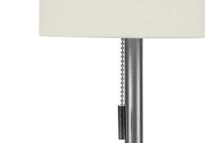 Set of Two 17" Silver Metal Candlestick USB Table Lamps With Ivory Drum Shade HomeRoots