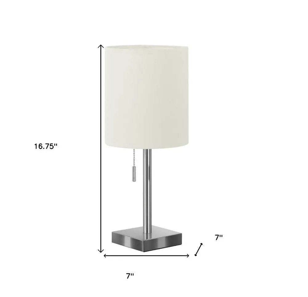 Set of Two 17" Silver Metal Candlestick USB Table Lamps With Ivory Drum Shade HomeRoots