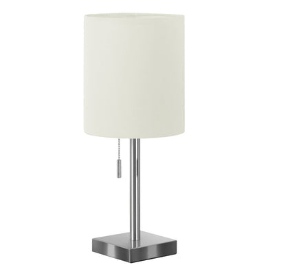 Set of Two 17" Silver Metal Candlestick USB Table Lamps With Ivory Drum Shade HomeRoots