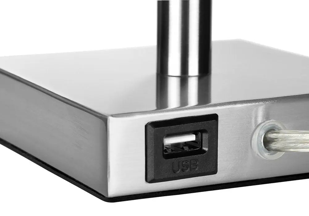 Set of Two 17" Silver Metal Candlestick USB Table Lamps With Ivory Drum Shade HomeRoots