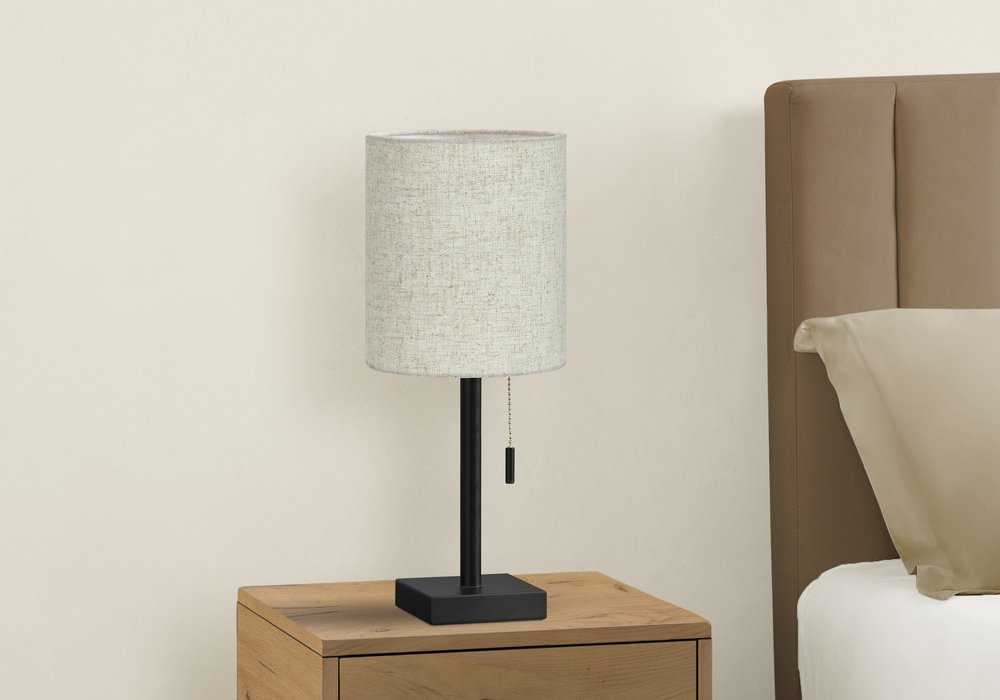 Set of Two 17" Black Metal Candlestick USB Table Lamps With Beige Drum Shade HomeRoots