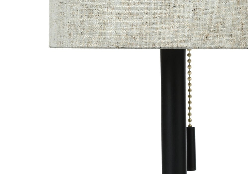 Set of Two 17" Black Metal Candlestick USB Table Lamps With Beige Drum Shade HomeRoots
