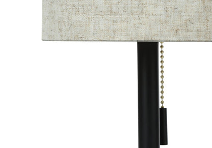 Set of Two 17" Black Metal Candlestick USB Table Lamps With Beige Drum Shade HomeRoots