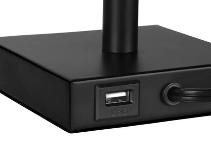 Set of Two 17" Black Metal Candlestick USB Table Lamps With Beige Drum Shade HomeRoots