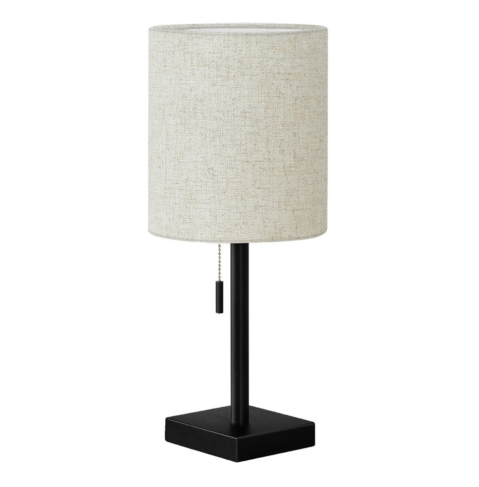 Set of Two 17" Black Metal Candlestick USB Table Lamps With Beige Drum Shade HomeRoots