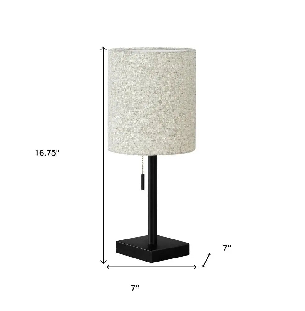 Set of Two 17" Black Metal Candlestick USB Table Lamps With Beige Drum Shade HomeRoots