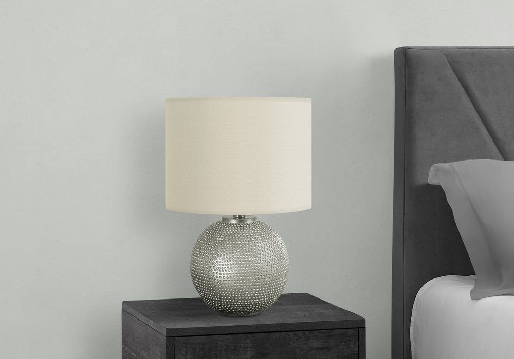 19" Gray Round Table Lamp With Ivory Drum Shade HomeRoots