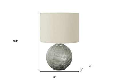 19" Gray Round Table Lamp With Ivory Drum Shade