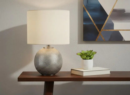 19" Gray Round Table Lamp With Ivory Drum Shade HomeRoots