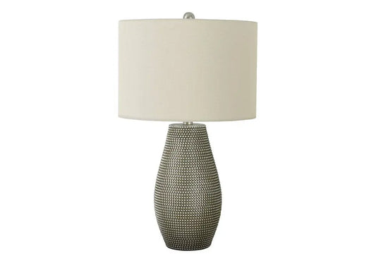 24" Gray Round Table Lamp With Ivory Drum Shade HomeRoots