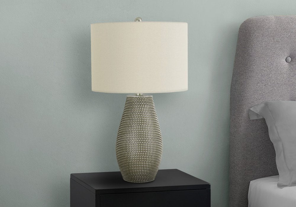 24" Gray Round Table Lamp With Ivory Drum Shade HomeRoots