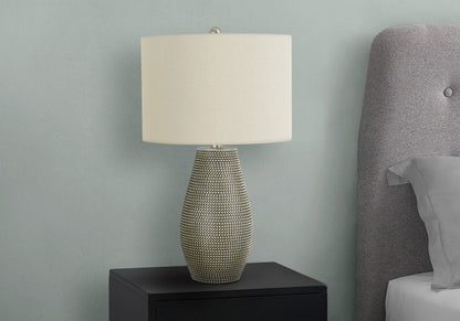24" Gray Round Table Lamp With Ivory Drum Shade HomeRoots
