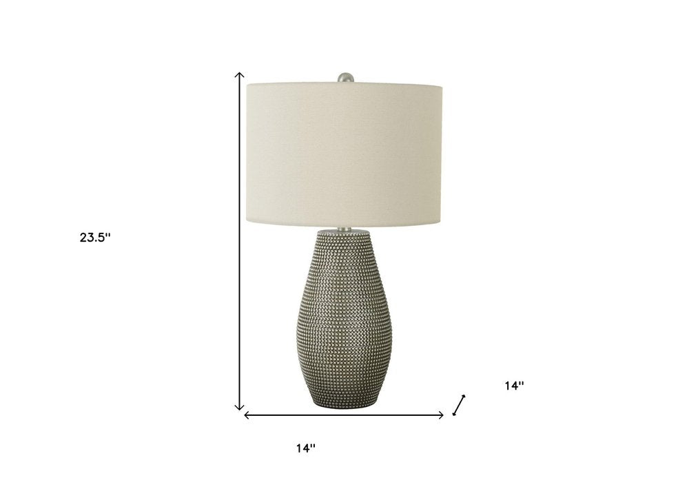 24" Gray Round Table Lamp With Ivory Drum Shade HomeRoots