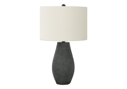 24" Black Round Table Lamp With Ivory Drum Shade HomeRoots