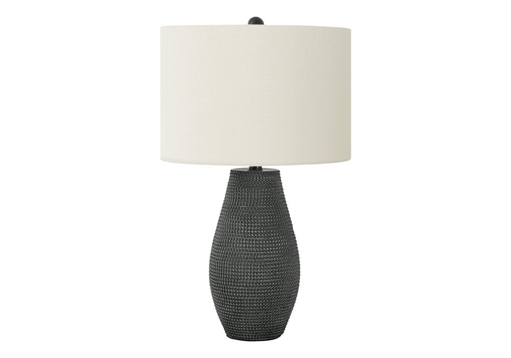 24" Black Round Table Lamp With Ivory Drum Shade — view 1