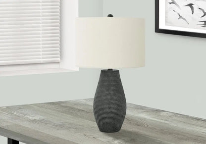 24" Black Round Table Lamp With Ivory Drum Shade HomeRoots