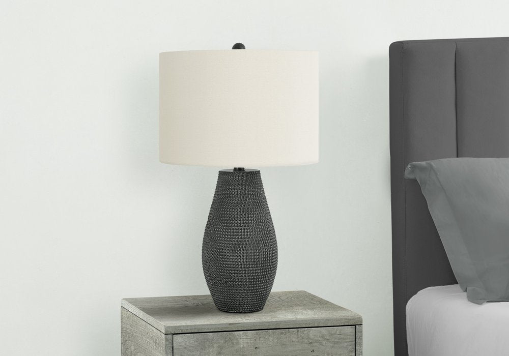 24" Black Round Table Lamp With Ivory Drum Shade — view 3