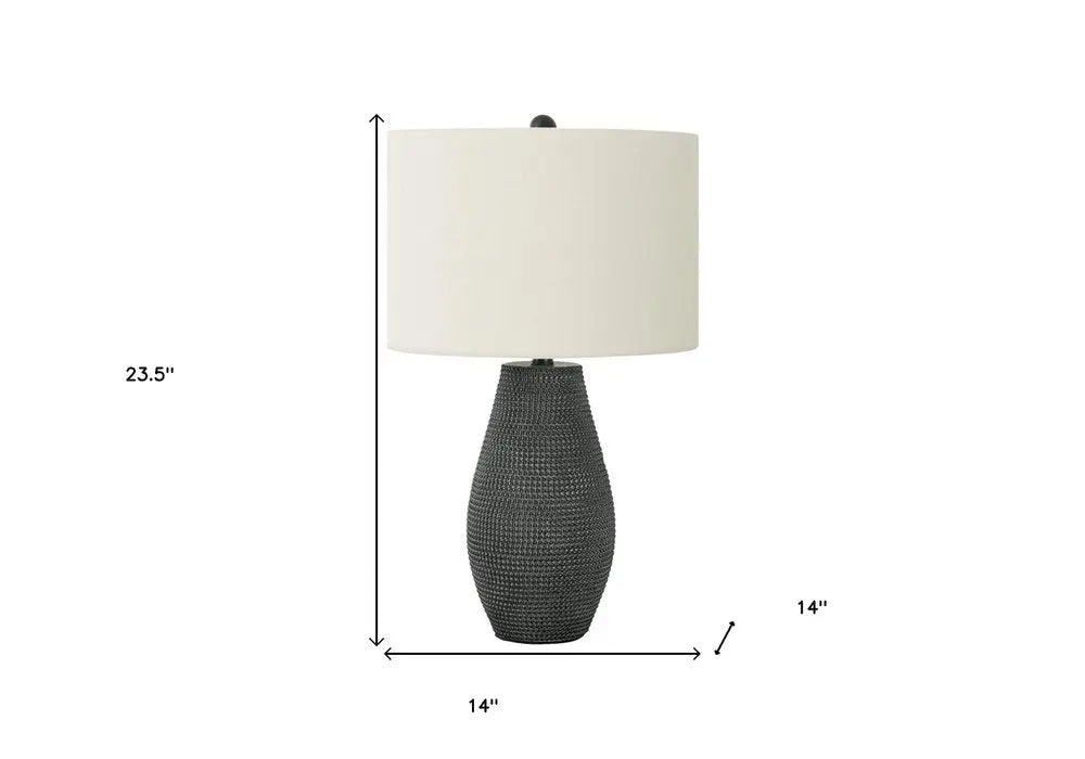 24" Black Round Table Lamp With Ivory Drum Shade HomeRoots