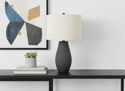 24" Black Round Table Lamp With Ivory Drum Shade