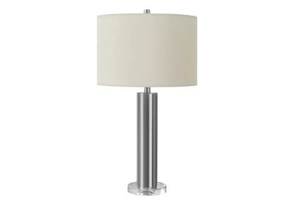 28" Silver Acrylic Cylinder Table Lamp With Ivory Drum Shade HomeRoots