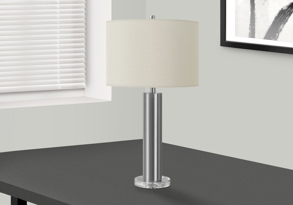 28" Silver Acrylic Cylinder Table Lamp With Ivory Drum Shade HomeRoots