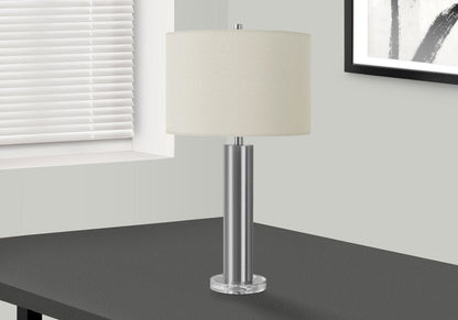 28" Silver Acrylic Cylinder Table Lamp With Ivory Drum Shade HomeRoots