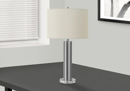 28" Silver Acrylic Cylinder Table Lamp With Ivory Drum Shade HomeRoots