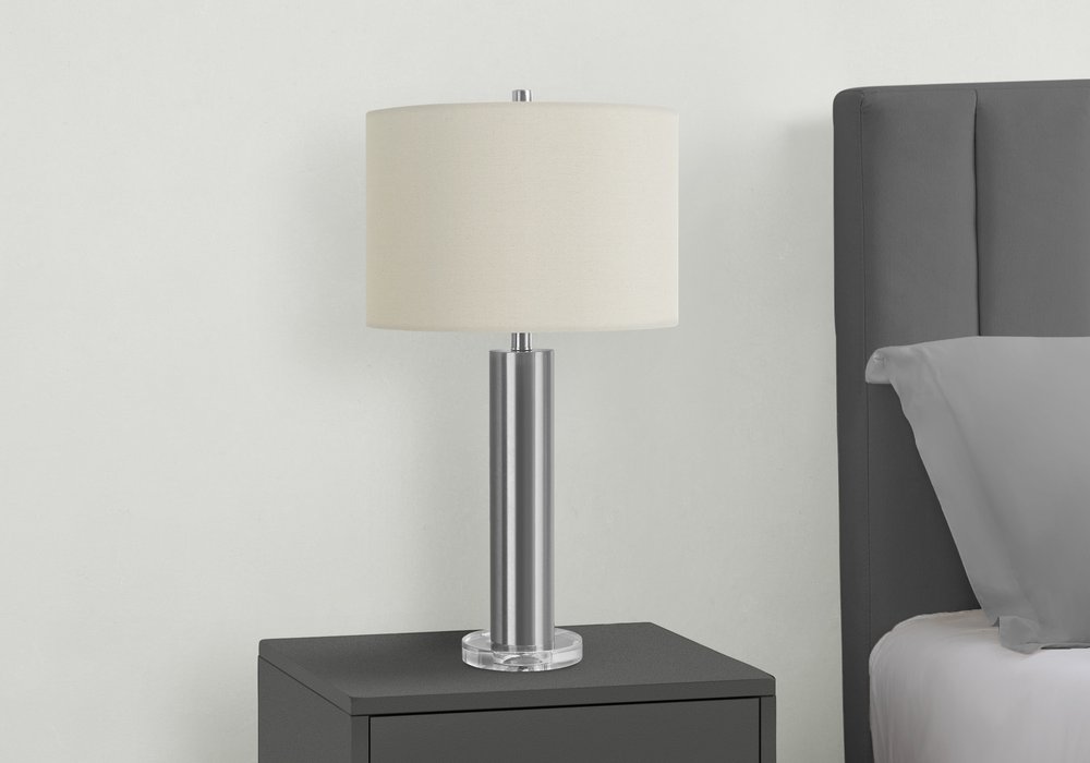 28" Silver Acrylic Cylinder Table Lamp With Ivory Drum Shade HomeRoots