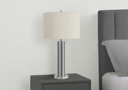 28" Silver Acrylic Cylinder Table Lamp With Ivory Drum Shade HomeRoots