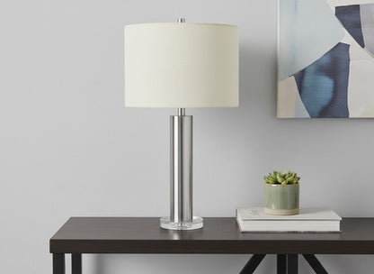 28" Silver Acrylic Cylinder Table Lamp With Ivory Drum Shade HomeRoots